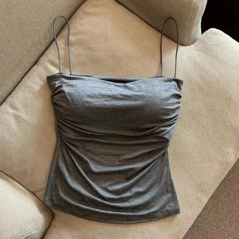 Women Spaghetti Strap Tanks With BuiltIn Bra Casual Solid Color Camis For Summer 4