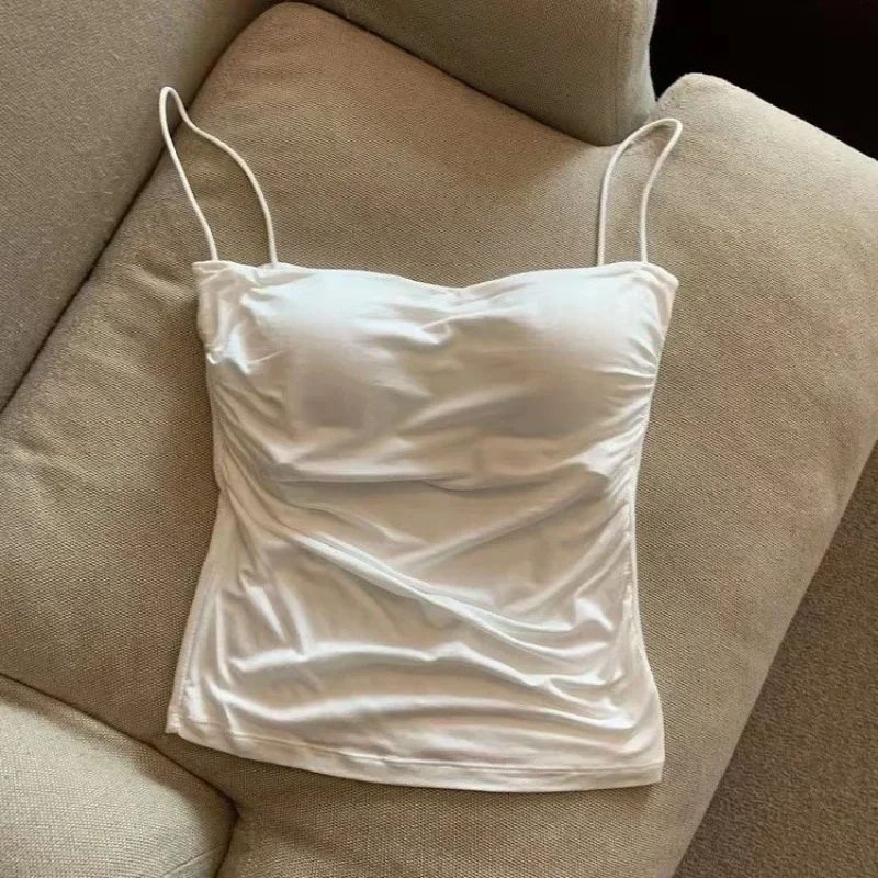 Women Spaghetti Strap Tanks With BuiltIn Bra Casual Solid Color Camis For Summer 5