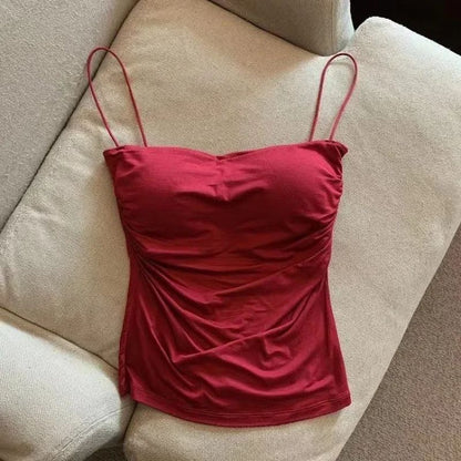 Women Spaghetti Strap Tanks With BuiltIn Bra Casual Solid Color Camis For Summer 6