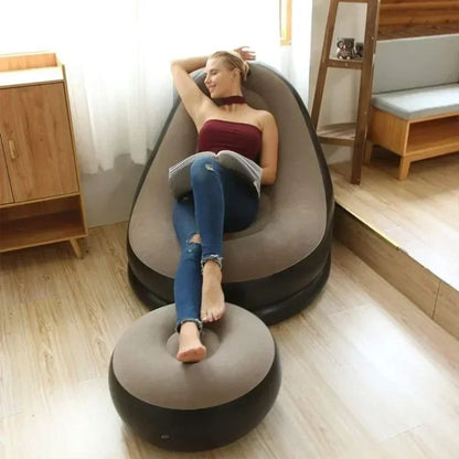 Inflatable Lazy Sofa Folding Recliner with Footrest, Outdoor Sofa Bed with Footboards Combination for Living Room