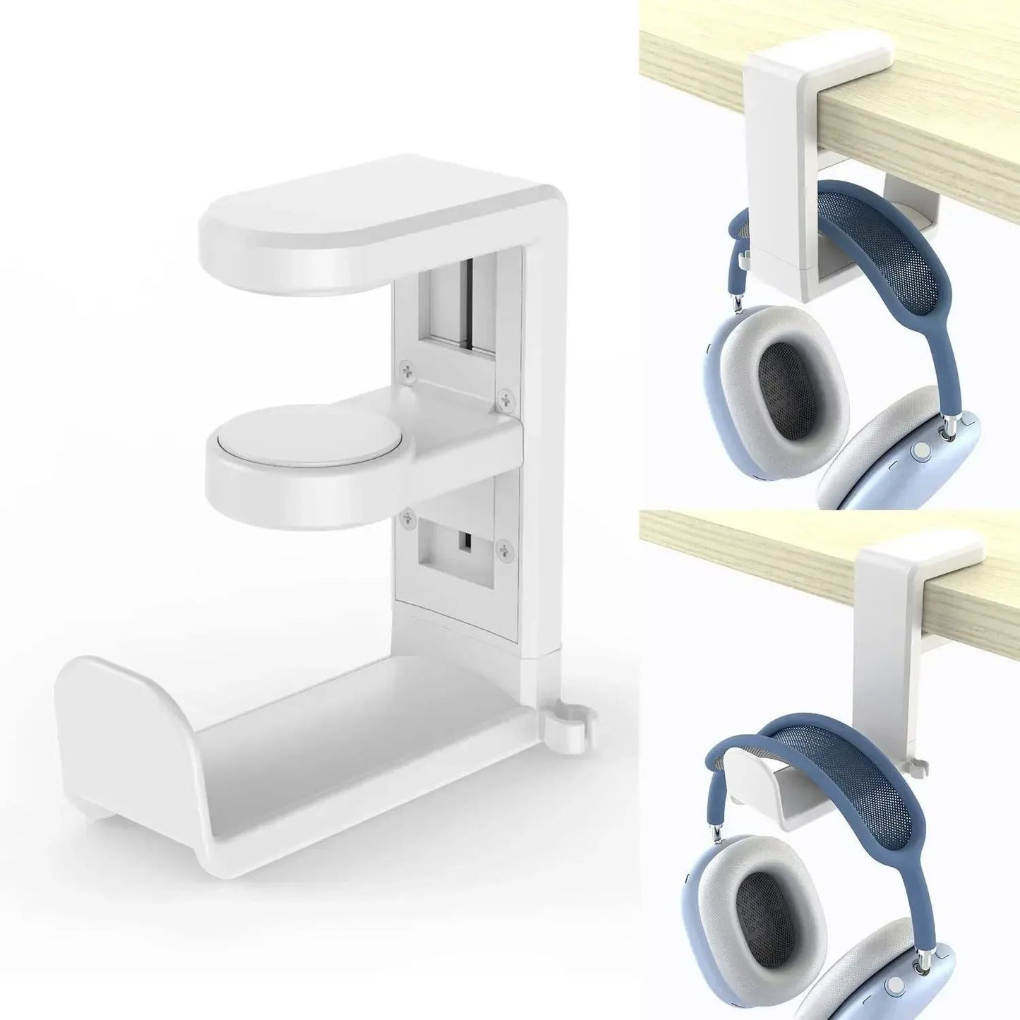 Rotatable Headphone Holder Desk Clip Hook, No Drilling Storage Bracket Hanging Organizer for Keys, Bags