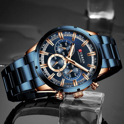 CURREN Mens Luxury Sports Quartz Watch Full Steel Waterproof Chronograph 1