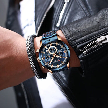 CURREN Mens Luxury Sports Quartz Watch Full Steel Waterproof Chronograph 4