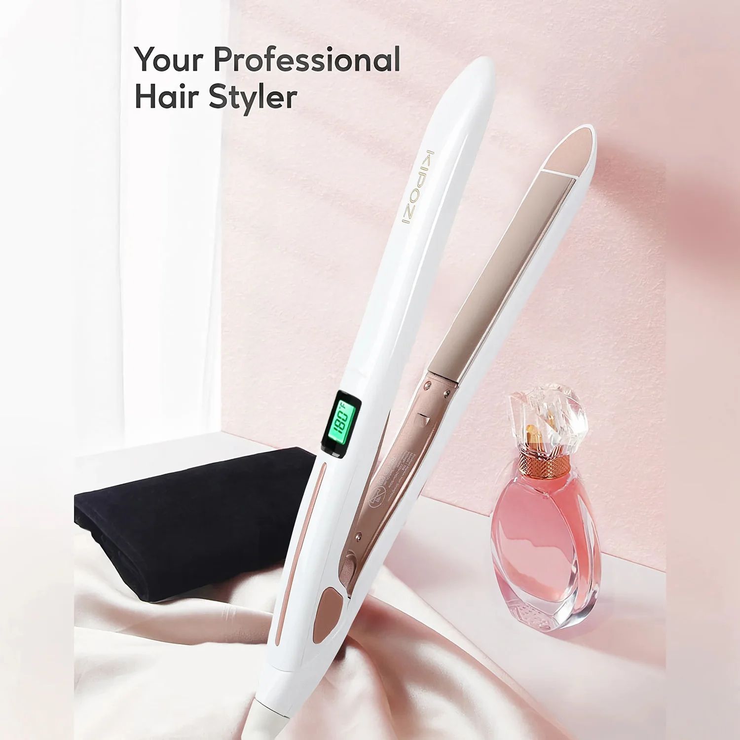 Professional Titanium Flat Iron Hair Straightener with Digital LCD Display, Dual Voltage for Salon & Home Use