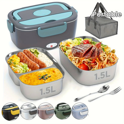 Portable Electric Lunch Box 1.5L 60W, HOMEFISH Food Warmer with Leak-Proof 304 Stainless Steel Liner for Car & Home Use