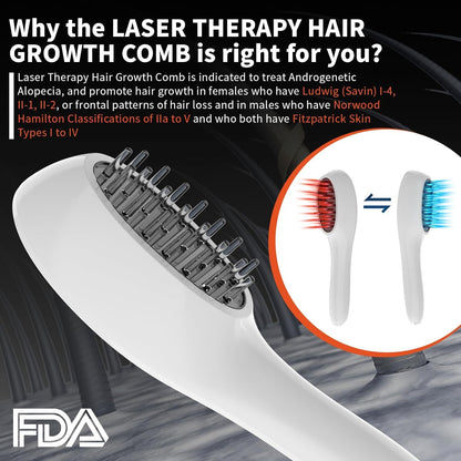 Electric Laser Hair Growth Comb Anti Hair Loss Therapy with Infrared  LED Red Light for Thicker Ha
