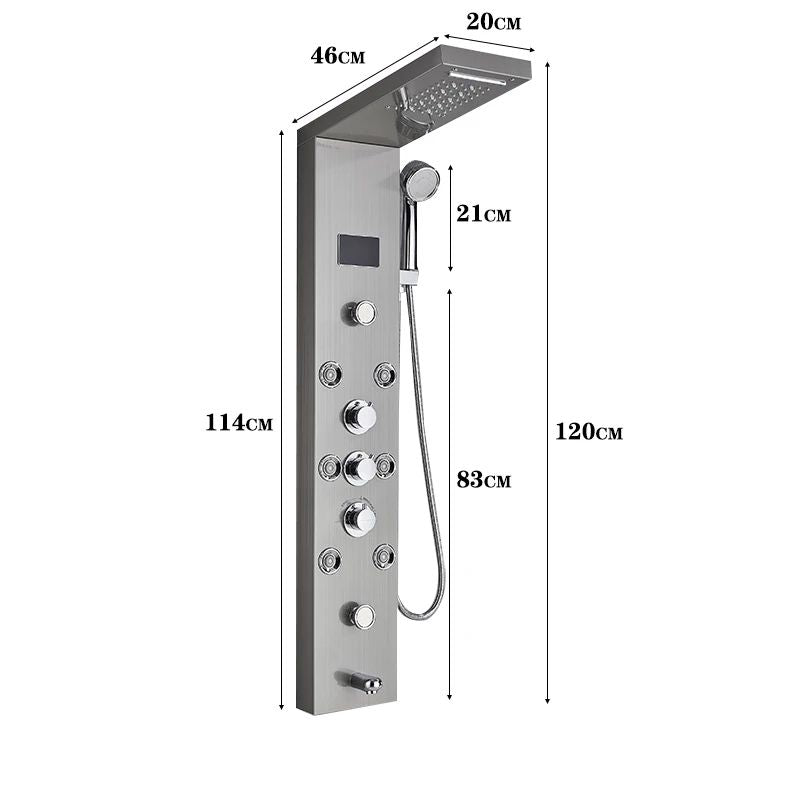 LED Light Bathroom Shower Faucet Set Rainfall Panel System With Digital Temperature Display Massage 4
