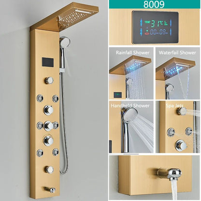 LED Light Bathroom Shower Faucet Set Rainfall Panel System With Digital Temperature Display Massage 7