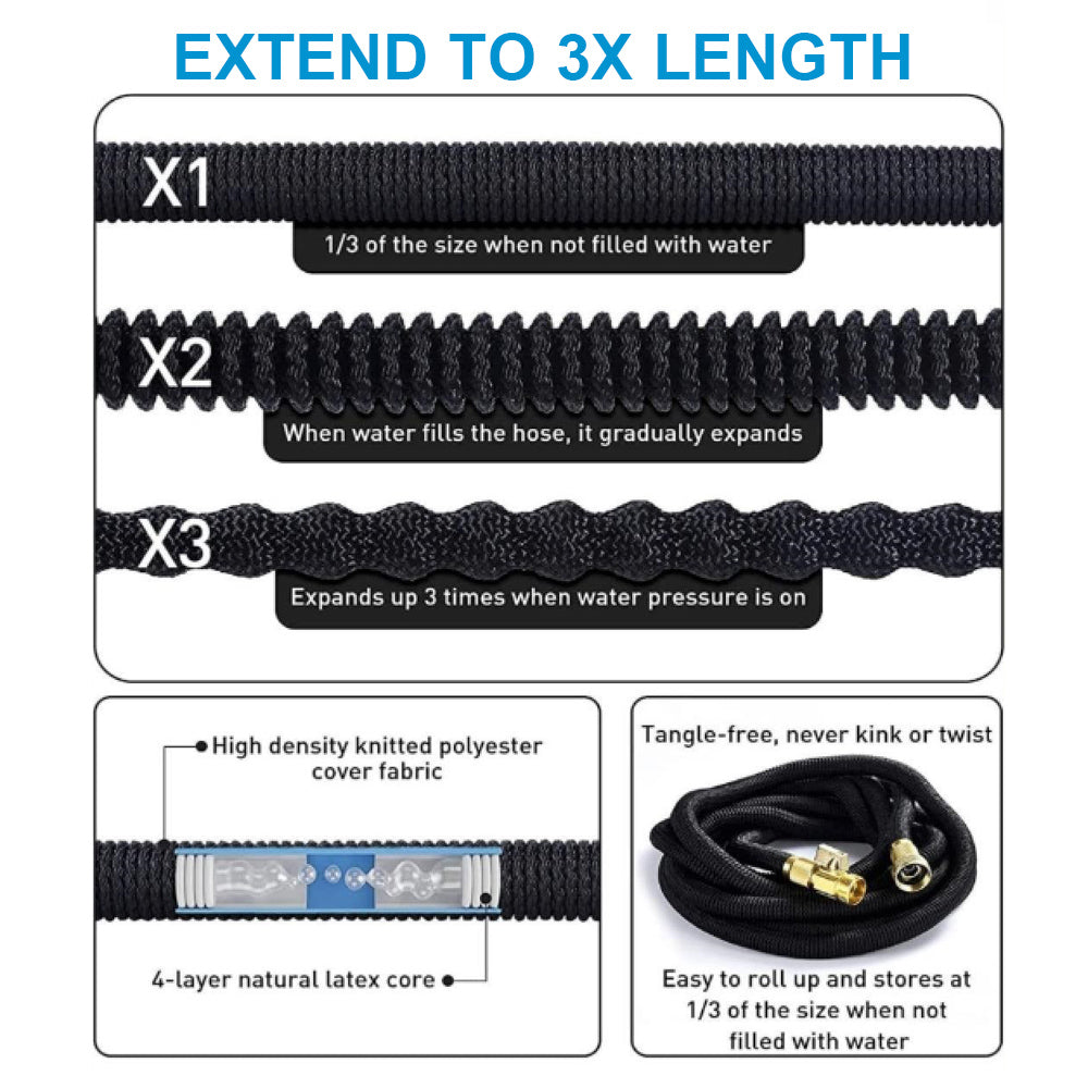 Expandable Garden Hose High Pressure Metal Connector 8 Pattern Spray Nozzle For Car Washing  Irriga 3