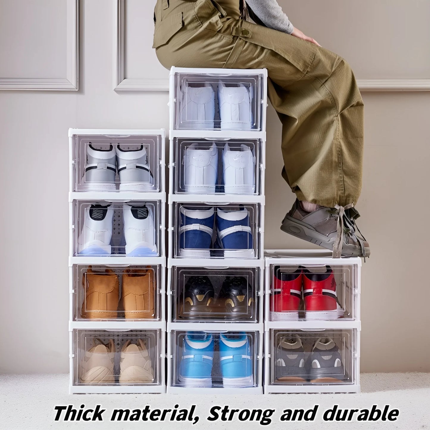 6Layer Foldable Shoe Box Organizer Transparent Stackable Sneaker Storage with Dustproof Design