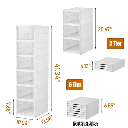 6Layer Foldable Shoe Box Organizer Transparent Stackable Sneaker Storage with Dustproof Design