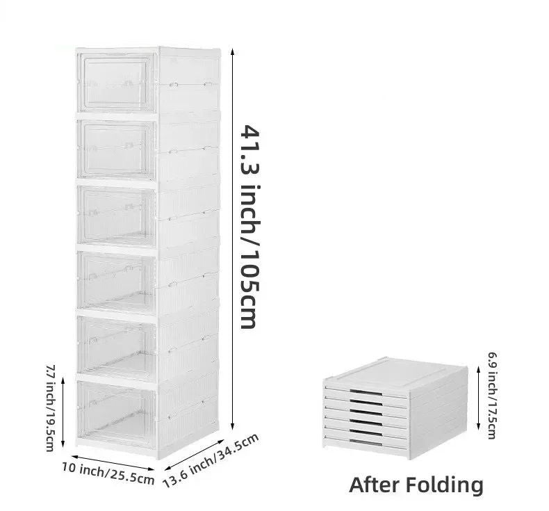 6Layer Foldable Shoe Box Organizer Transparent Stackable Sneaker Storage with Dustproof Design