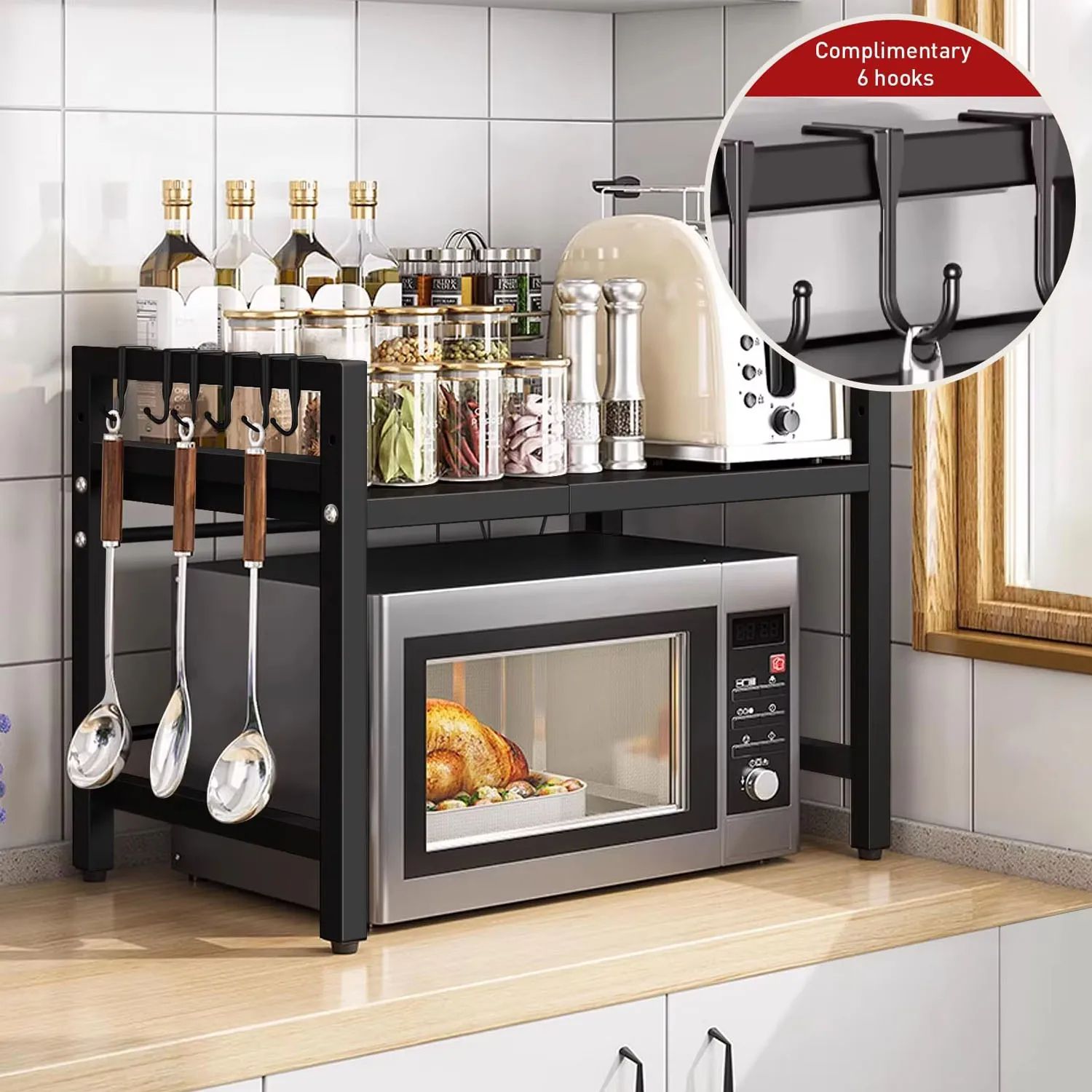 Adjustable Microwave Shelf Organizer, Rust & Moisture Resistant Kitchen Countertop Storage Rack