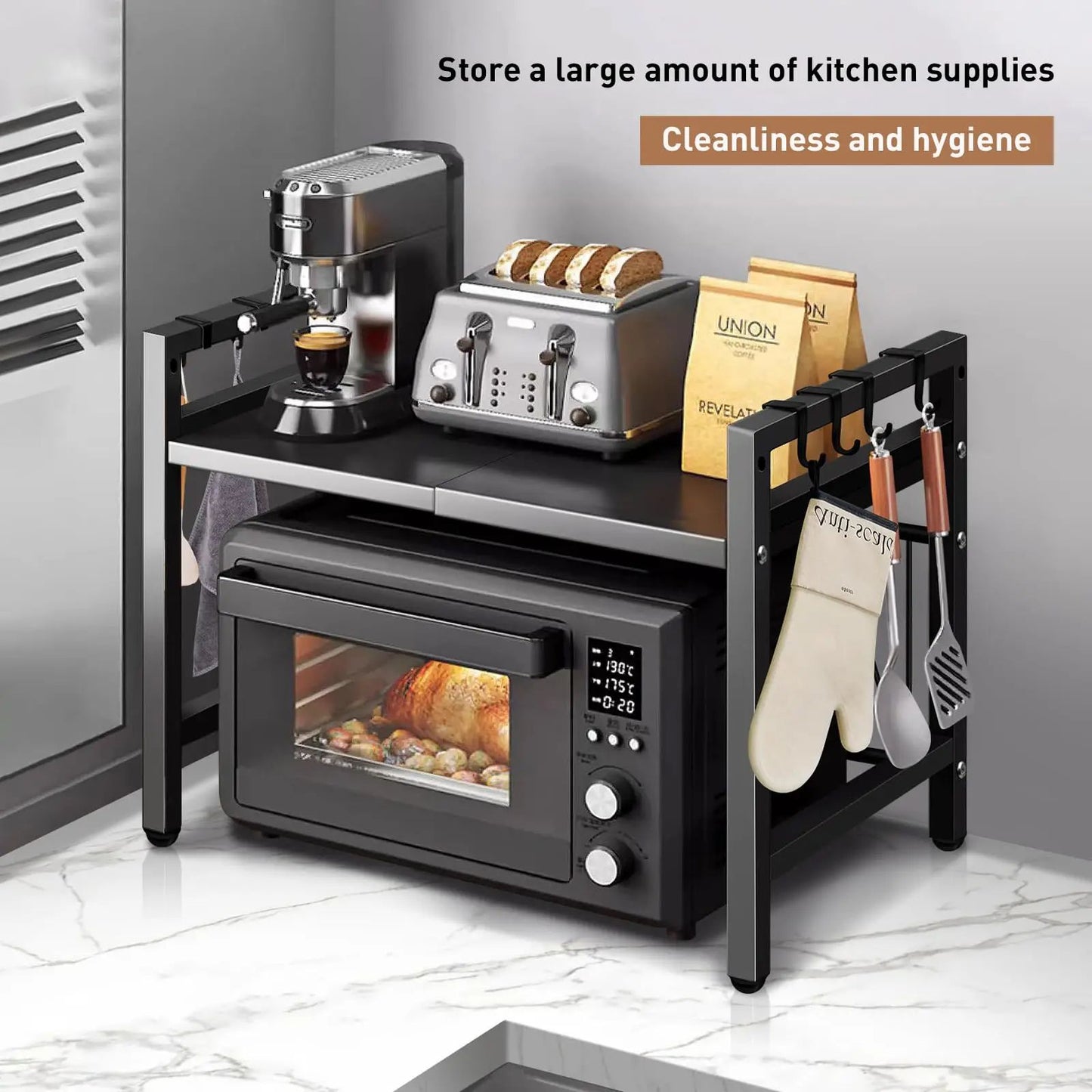 Adjustable Microwave Shelf Organizer Rust  Moisture Resistant Kitchen Countertop Storage Rack 3