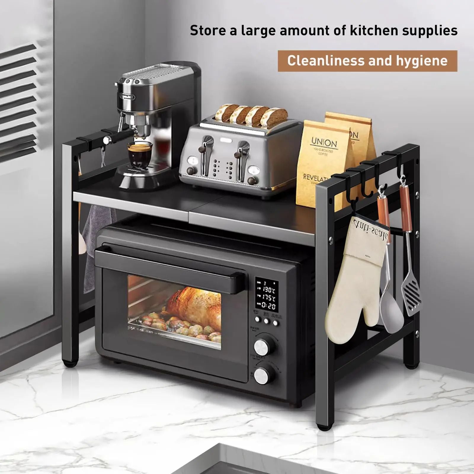 Adjustable Microwave Shelf Organizer Rust  Moisture Resistant Kitchen Countertop Storage Rack 3