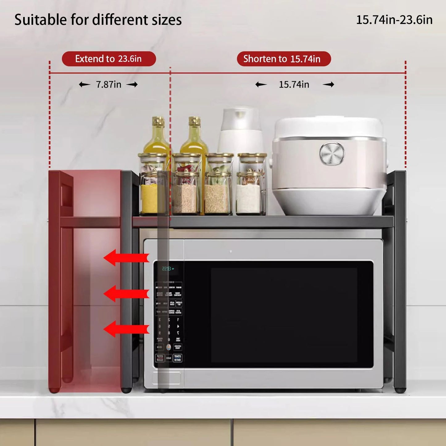 Adjustable Microwave Shelf Organizer Rust  Moisture Resistant Kitchen Countertop Storage Rack 4