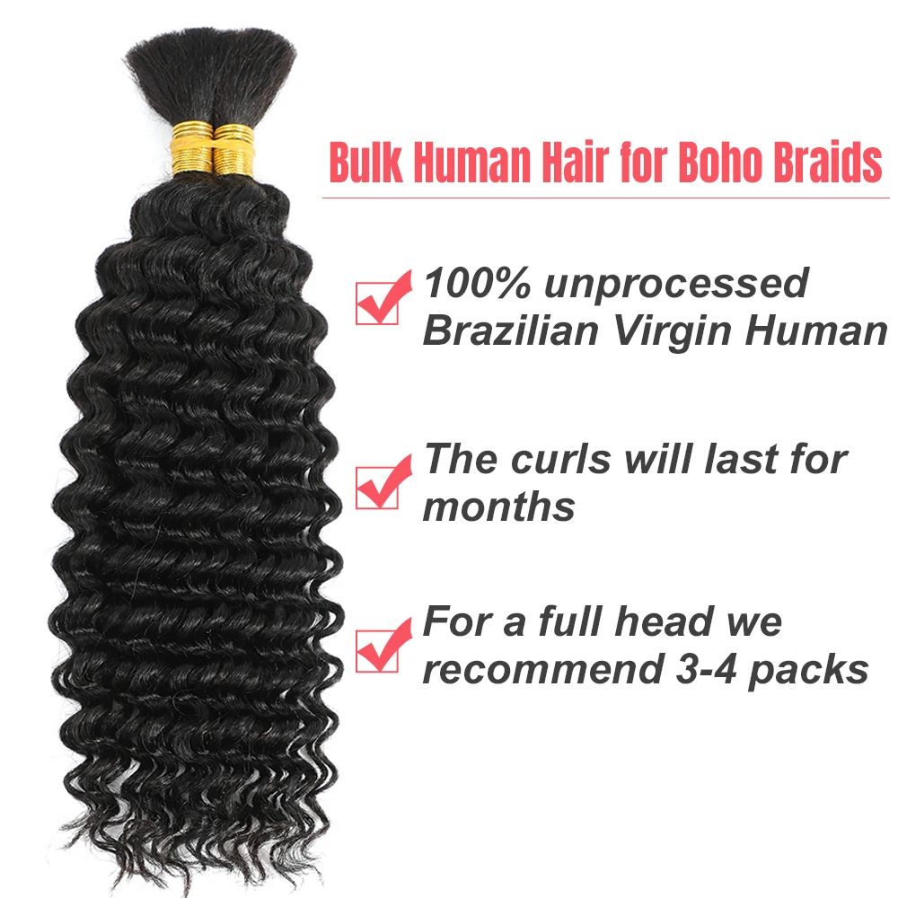 Brazilian Virgin Human Hair Deep Wave Bulk No Weft Braiding Hair For Boho Braids 1