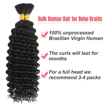 Brazilian Virgin Human Hair Deep Wave Bulk No Weft Braiding Hair For Boho Braids 1