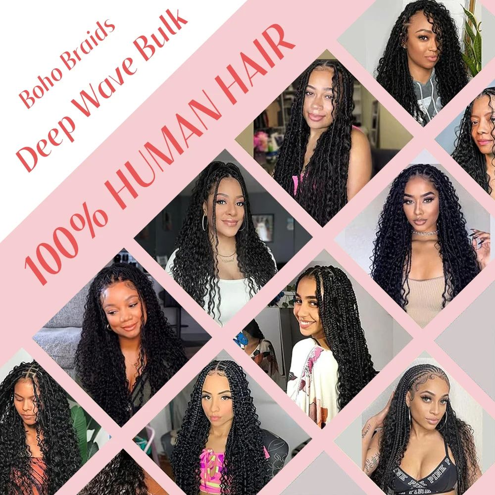 Brazilian Virgin Human Hair Deep Wave Bulk No Weft Braiding Hair For Boho Braids 4