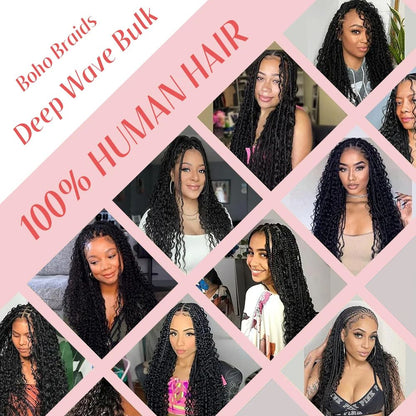 Brazilian Virgin Human Hair Deep Wave Bulk No Weft Braiding Hair For Boho Braids 4