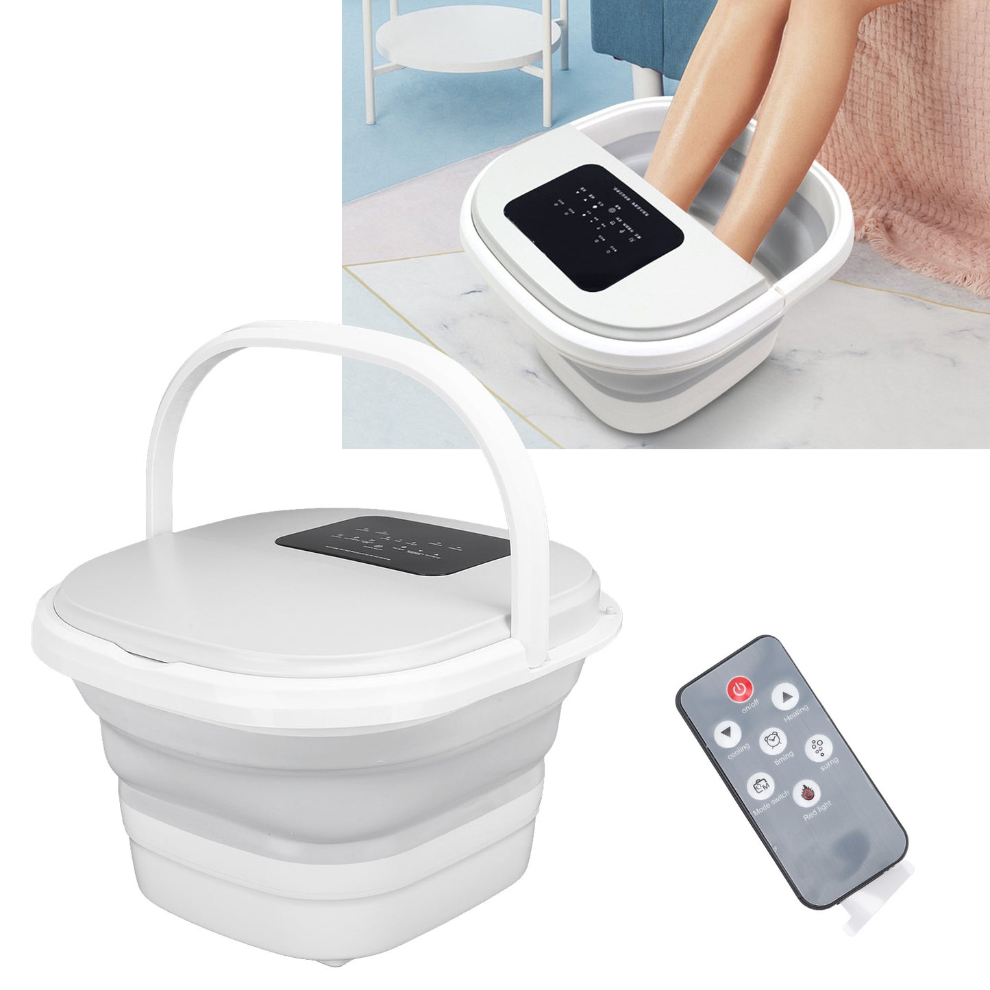 Foldable Heating Foot Massager Spa Soaker Smart Soak Tub With 8 Rollers  Remote Control 2
