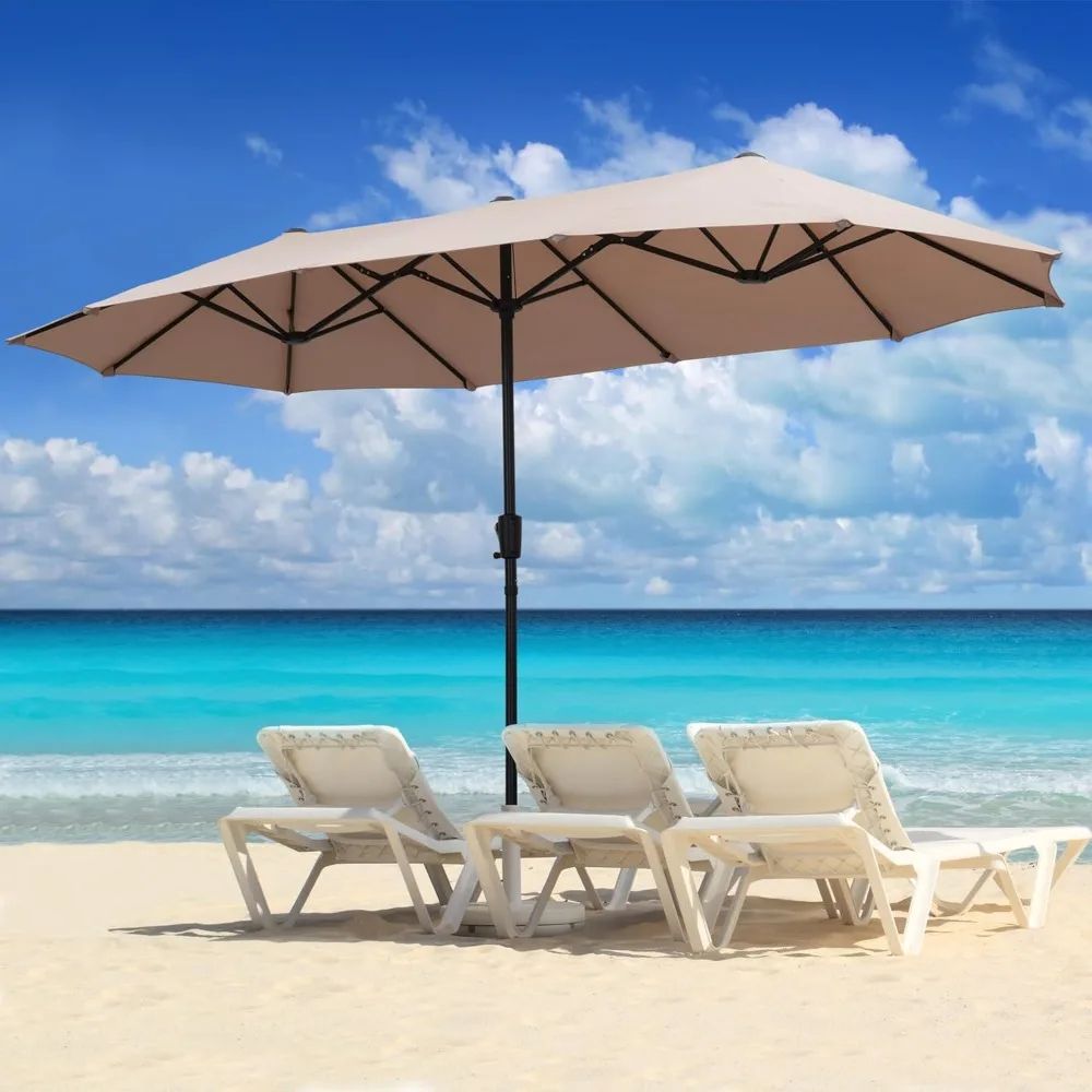 Large Patio Umbrella, Outdoor Double-Sided Market Canopy, Extra Large Table Umbrella with Easy Crank for Yard, Garden