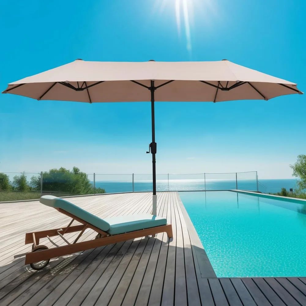 Large Patio Umbrella Outdoor DoubleSided Market Canopy Extra Large Table Umbrella With Easy Crank F 2