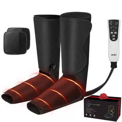 Air Compression Leg Massager with Heat, Foot & Calf Circulation Massage, Ideal Christmas Gift
