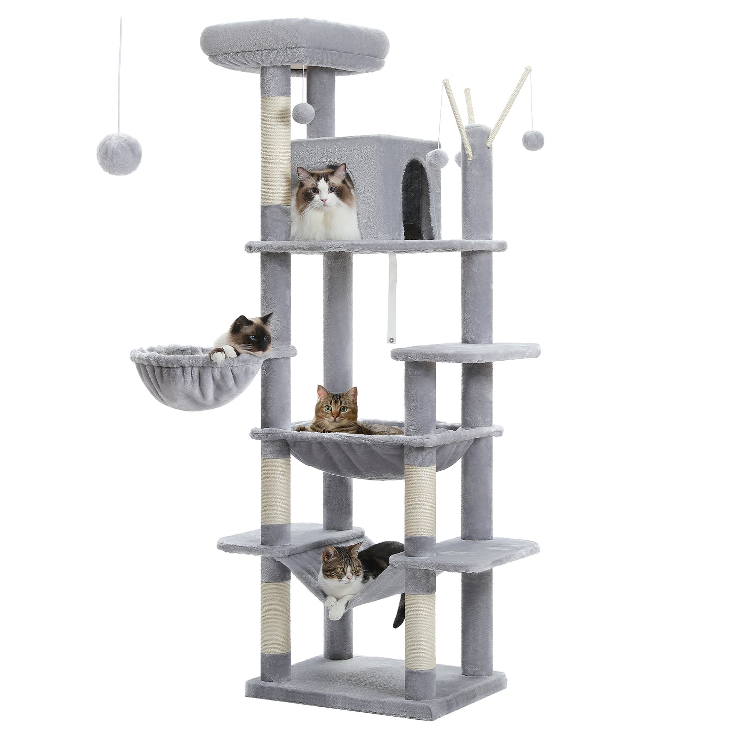 MultiLevel Plush Cat Tree ExtraLarge Cat Tower With Scratching Boards Perches  Caves 3
