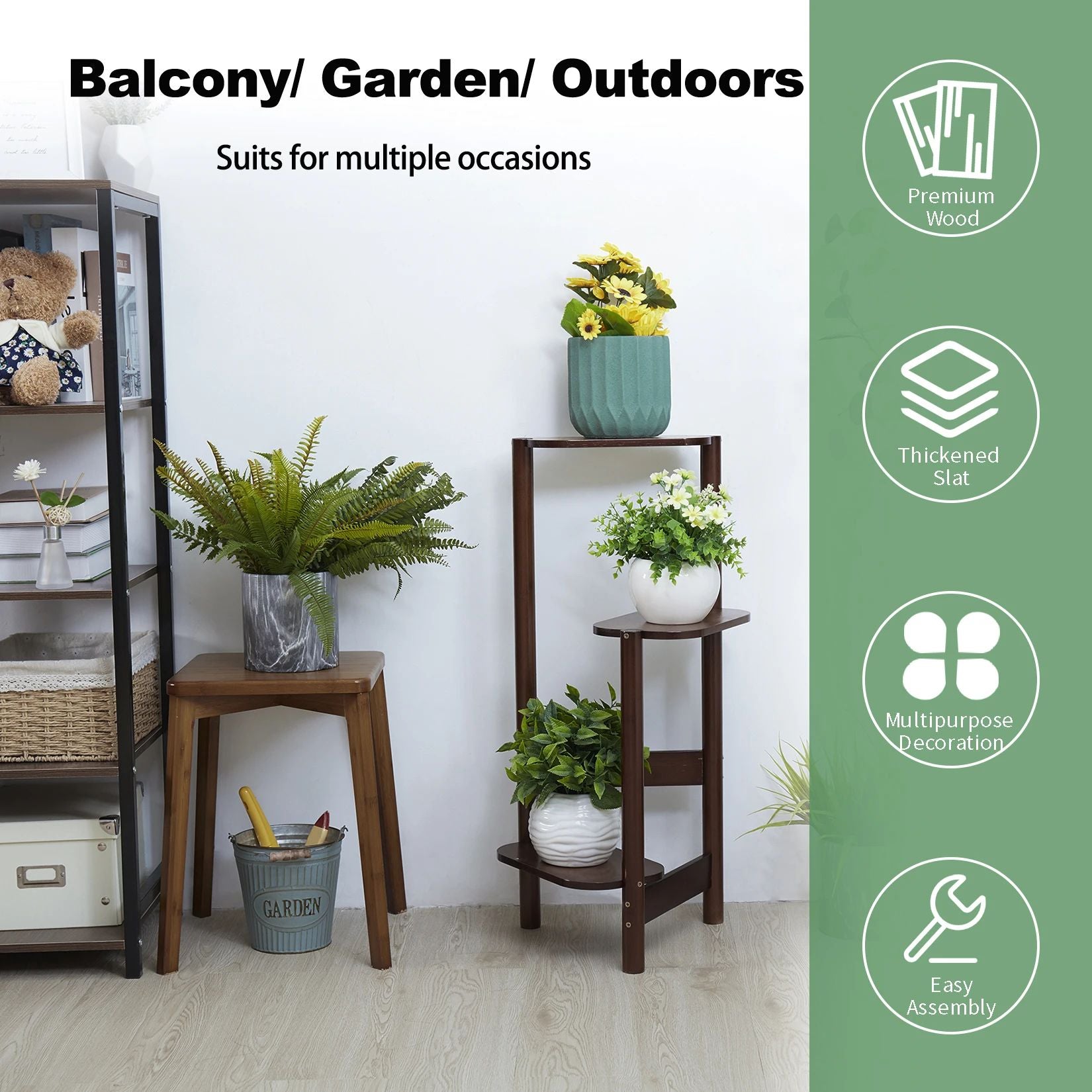 Tier Bamboo Tall Corner Plant Rack Planter Stand Flower Pot Holder Storage Shelf For Balcony Garden 4