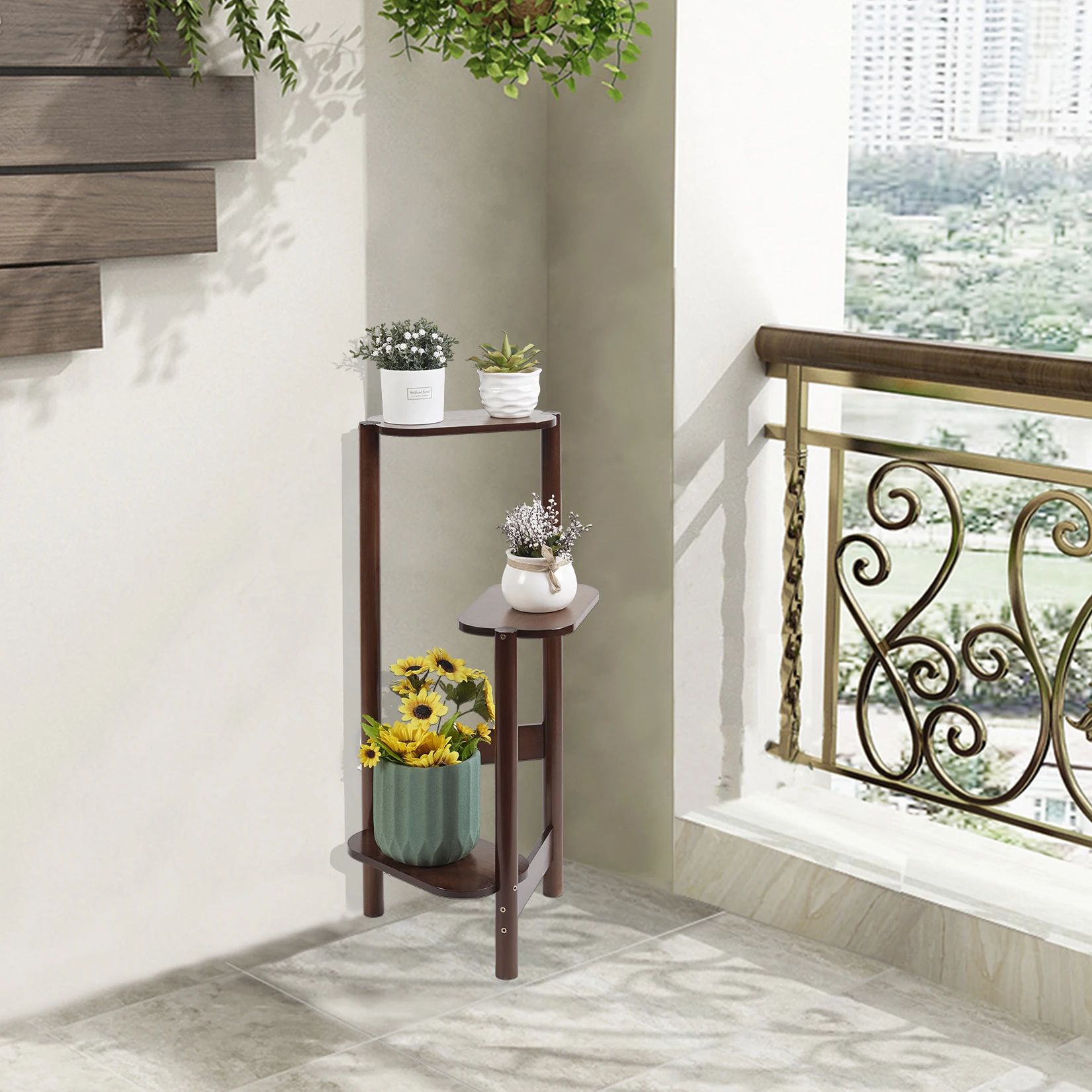 Tier Bamboo Tall Corner Plant Rack Planter Stand Flower Pot Holder Storage Shelf For Balcony Garden 3