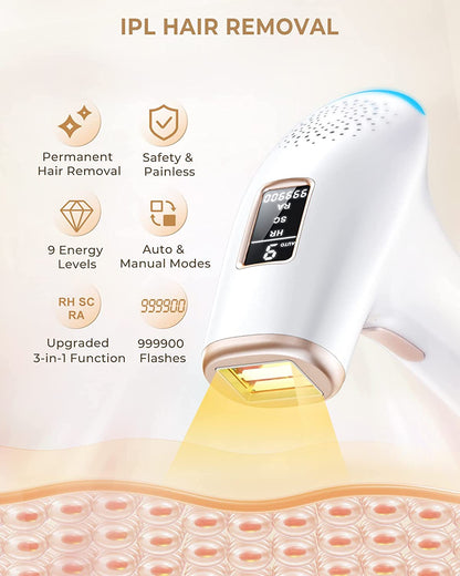 Permanent Hair Remover IPL Epilator With 9 Energy Levels Skin Sensor  999K Flashes For Whole Body U 1