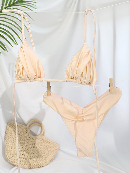 Flattering Triangle Bikini Swimsuit Solid Color Bikinis With Bandage Bathsuit Low Rise Waist Bathwe 3