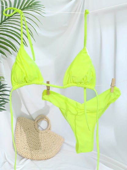 Flattering Triangle Bikini Swimsuit Solid Color Bikinis With Bandage Bathsuit Low Rise Waist Bathwe 5