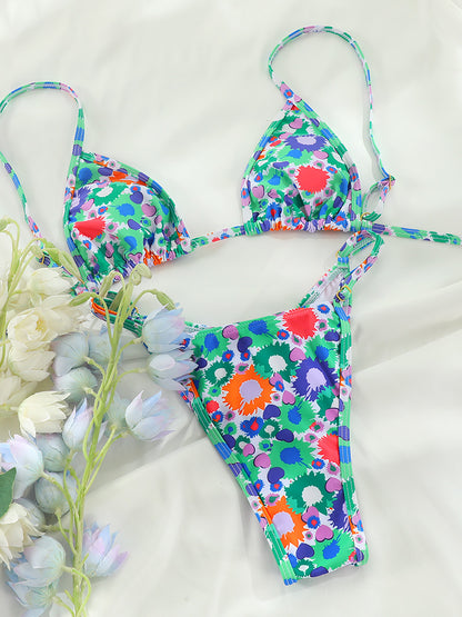 Tie dye bikini set styled with sunglasses and beach cover up outfit