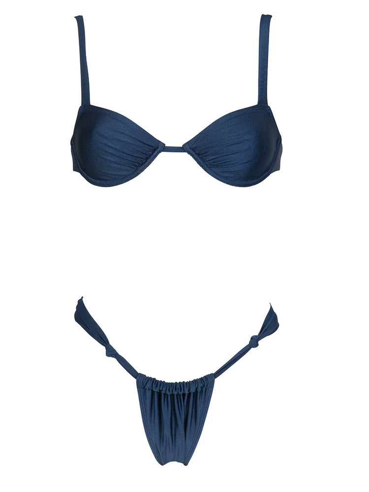 Purplish Blue Women Swimwear Bikinis Thongs Sexy Knot Bikini Beachwear Solid TwoPiece Bathing Suit  3