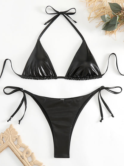 Sexy Metallic Halter Bikini Set With Lace Up Triangle Tie Side Swimwear For Women Brazilian Bathing 1