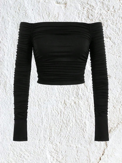 New Line Shoulder Mesh Long Sleeve SlimFit Womens Crop TShirtHottie Sexy Explosion Street Wear Shor 2