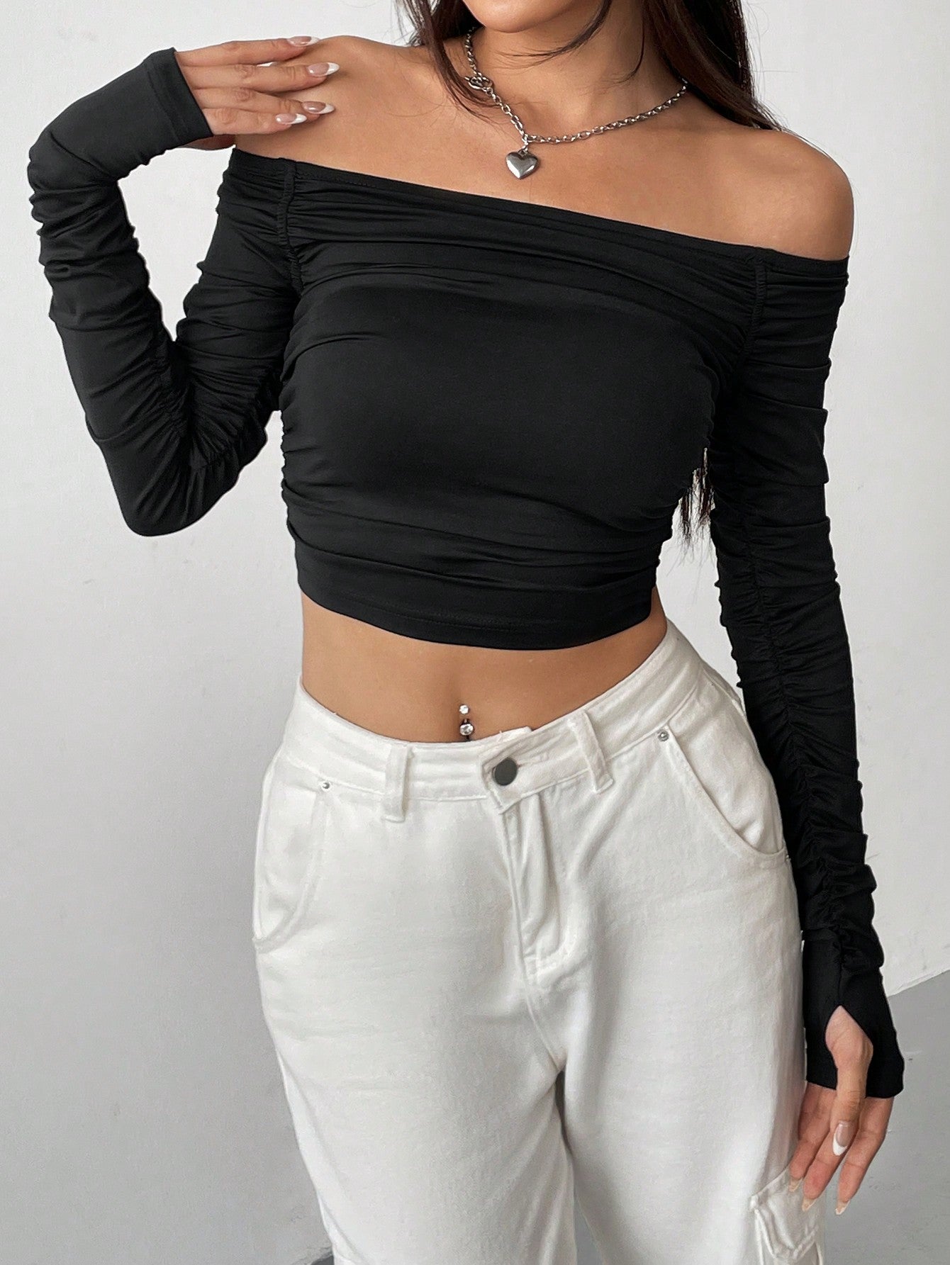 New Line Shoulder Mesh Long Sleeve SlimFit Womens Crop TShirtHottie Sexy Explosion Street Wear Shor 3