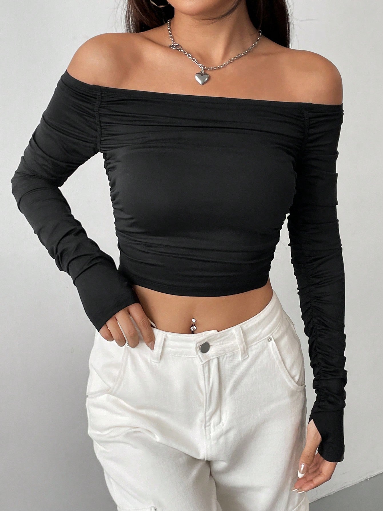 New Line Shoulder Mesh Long Sleeve SlimFit Womens Crop TShirtHottie Sexy Explosion Street Wear Shor 4