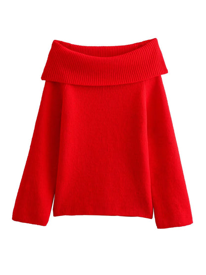 Women Fashion Solid Off Shoulder Casual Knitwear Chic Top Sweater Long Sleeve Knitted Pullover For  3