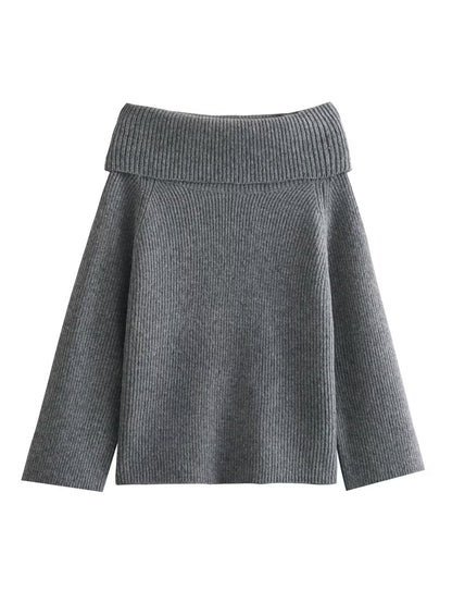 Women Fashion Solid Off Shoulder Casual Knitwear Chic Top Sweater Long Sleeve Knitted Pullover For  4