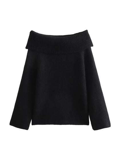 Women Fashion Solid Off Shoulder Casual Knitwear Chic Top Sweater Long Sleeve Knitted Pullover For  5