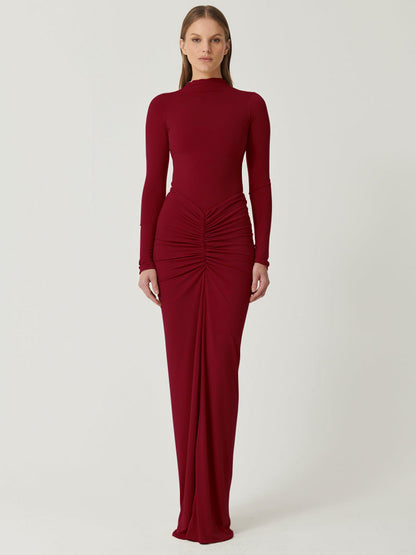 Tossy Pleated Fashion Patchwork Maxi Dress Womens High Waist Long Sleeve Solid Slim Party Dress Sum 5