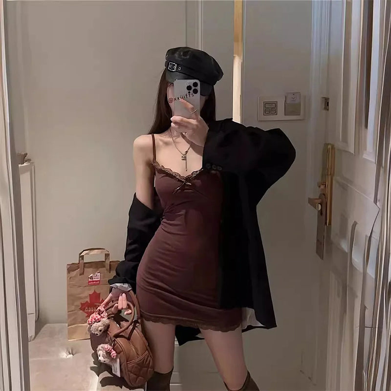 Hot Girl Lace Suspender Dress For Women Spring And Summer With Breast Pads Sexy Slim Elegant Low Co 1