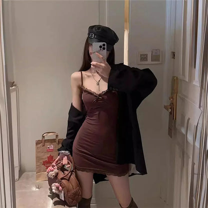 Hot Girl Lace Suspender Dress For Women Spring And Summer With Breast Pads Sexy Slim Elegant Low Co 1