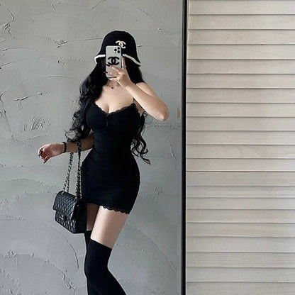 Hot Girl Lace Suspender Dress For Women Spring And Summer With Breast Pads Sexy Slim Elegant Low Co 4