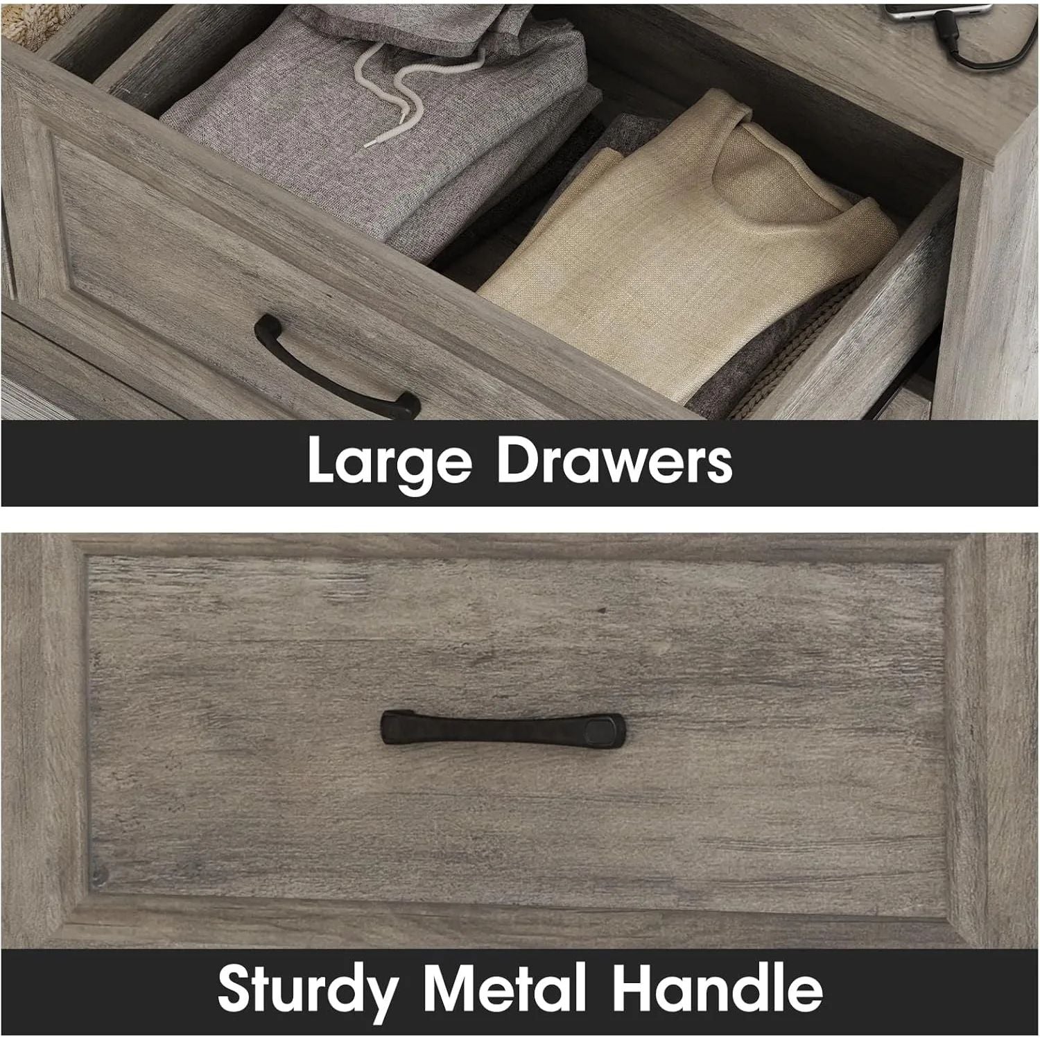 Wood Dresser With Metal Handles Drawer Storage For Hallway 3