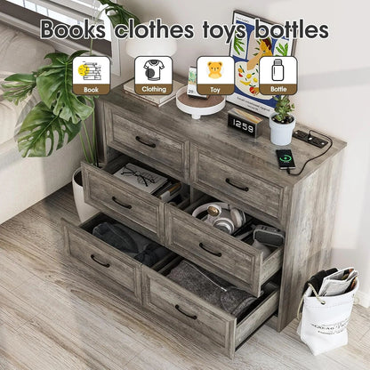 Wood Dresser With Metal Handles Drawer Storage For Hallway 4