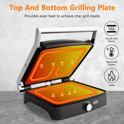 Panini Press Grill Indoor Sandwich Maker with Temperature Setting, 4 Slice Non-Stick Grill, 180 Opening